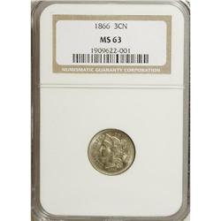 1866 3CN MS63 NGC. NGC Census: (98/255). PCGS Popu