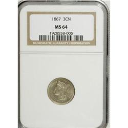 1867 3CN MS64 NGC. NGC Census: (151/45). PCGS Popu