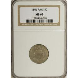 1866 5C Rays MS63 NGC. NGC Census: (237/670). PCGS