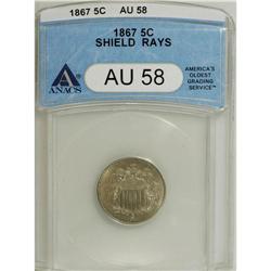 1867 5C Rays AU58 ANACS. NGC Census: (32/334). PCG