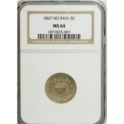 1867 5C No Rays MS64 NGC. NGC Census: (219/123). P