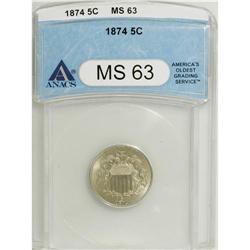 1874 5C MS63 ANACS. NGC Census: (21/62). PCGS Popu