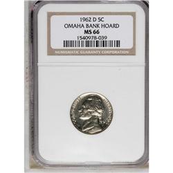 1962-D 5C MS66 NGC. Ex: Omaha Bank Hoard. NGC Cens