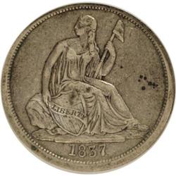 1837 10C No Stars, Large Date VF30 NGC. NGC Census: (1