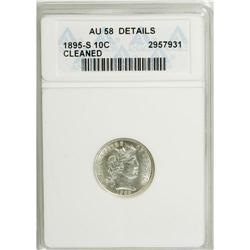 1895-S 10C --Cleaned--ANACS. AU58 Details. NGC Cens