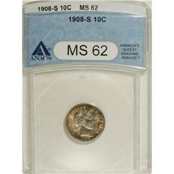 1908-S 10C MS62 ANACS. NGC Census: (8/39). PCGS Po