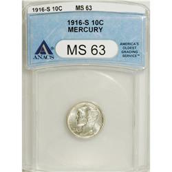 1916-S 10C MS63 ANACS. NGC Census: (59/260). PCGS