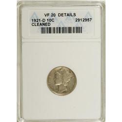 1921-D 10C VF20 ANACS. NGC Census: (56/296). PCGS Popu