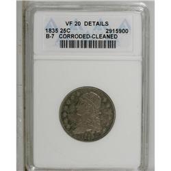 1835 25C --Cleaned, Corroded--ANACS. VF20 Details. NGC