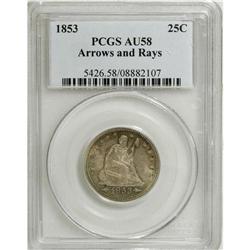 1853 25C Arrows and Rays AU58 PCGS. PCGS Populatio