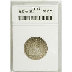 1853-O 25C Arrows and Rays XF45 ANACS. NGC Census: