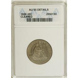 1858 25C --Cleaned--ANACS. AU55 Details. NGC Census