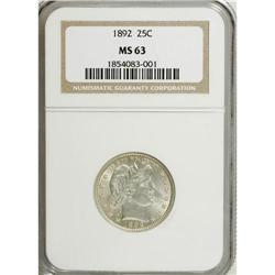 1892 25C MS63 NGC. NGC Census: (227/563). PCGS Pop