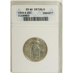 1919-S 25C --Cleaned--ANACS. XF40 Details. NGC Cens