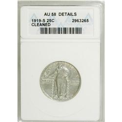 1919-S 25C --Cleaned--ANACS. AU58 Details. NGC Cens