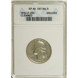 1932-D 25C --Cleaned--ANACS. XF40 Details. NGC Cens