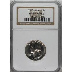 1965 25C SMS MS67 Cameo NGC. NGC Census: (23/8). PCGS