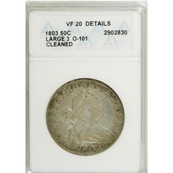 1803 50C Large 3--Cleaned--ANACS. VF20 Details. NGC Ce