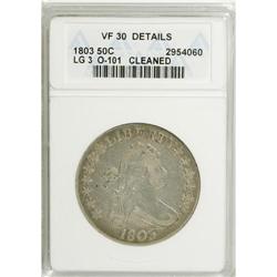 1803 50C Large 3--Cleaned--ANACS. VF30 Details. NGC Ce