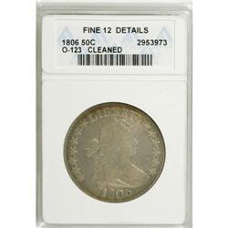 1806 50C Pointed 6, Stem--Cleaned--ANACS. Fine 12 Deta