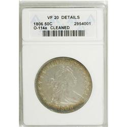 1806 50C Pointed 6, Stem--Cleaned--ANACS. VF20 Details