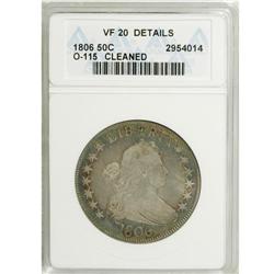 1806 50C Pointed 6, Stem--Cleaned--ANACS. VF20 Details