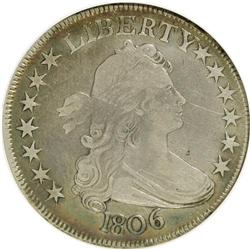 1806 50C Pointed 6, Stem--Cleaned--ANACS. VF30 Details