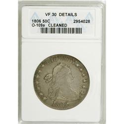 1806 50C Pointed 6, Stem--Cleaned--ANACS. VF30 Details