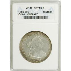 1806 50C Pointed 6, Stem--Cleaned--ANACS. VF30 Details