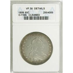 1806 50C Pointed 6, Stem--Cleaned--ANACS. VF30 Details
