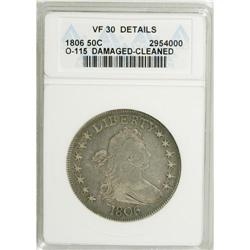 1806 50C Pointed 6, Stem--Cleaned, Damaged--ANACS. VF3