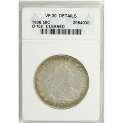 1806 50C Pointed 6, Stem--Cleaned--ANACS. VF30 Details