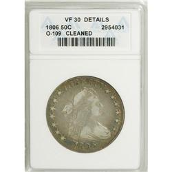 1806 50C Pointed 6, Stem--Cleaned--ANACS. VF30 Details