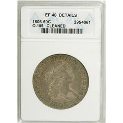 1806 50C Pointed 6, Stem--Cleaned--ANACS. XF40 Details