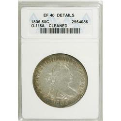 1806 50C Pointed 6, Stem--Cleaned--ANACS. XF40 Details