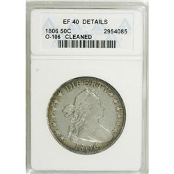 1806 50C Pointed 6, Stem--Cleaned--ANACS. XF40 Details