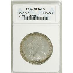 1806 50C Pointed 6, Stem--Cleaned--ANACS. XF40 Details