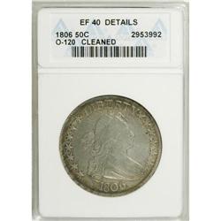 1806 50C Pointed 6, Stem--Cleaned--ANACS. XF40 Details