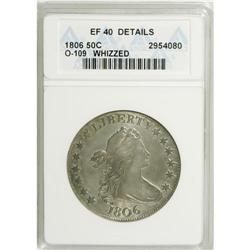 1806 50C Pointed 6, Stem--Whizzed--ANACS. XF40 Details