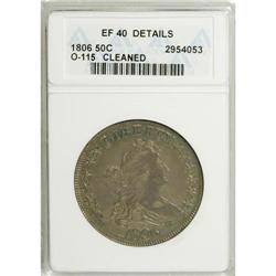 1806 50C Pointed 6, Stem--Cleaned--ANACS. XF40 Details