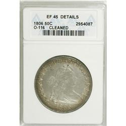 1806 50C Pointed 6, Stem--Cleaned--ANACS. XF45 Details