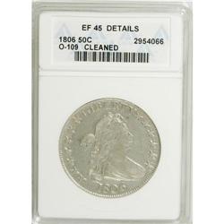 1806 50C Pointed 6, Stem--Cleaned--ANACS. XF45 Details