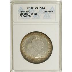 1807 50C Draped Bust--Cleaned--ANACS. VF30 Details. NG
