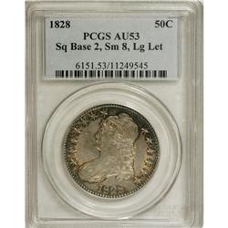 1828 50C Square Base 2, Small 8, Large Letters AU53