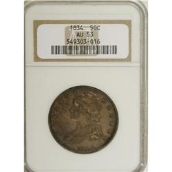 1834 50C Large Date, Large Letters AU53 NGC. O-111