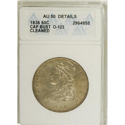 1836 50C Lettered Edge--Cleaned--ANACS. AU50 Details.