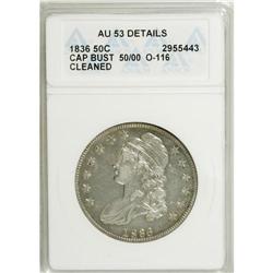 1836 50C 50 Over 00--Cleaned--ANACS. AU53 Details. NGC