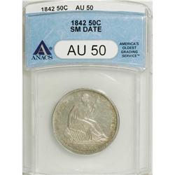 1842 50C Small Date, Large Letters AU50 ANACS. NGC