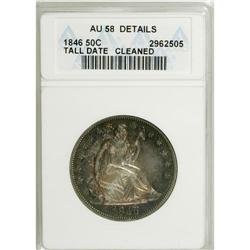 1846 50C Tall Date--Cleaned--ANACS. AU58 Details.