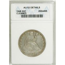 1848 50C --Cleaned--ANACS. AU53 Details. NGC Census